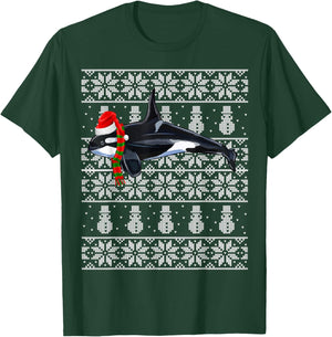 Xmas Santa Hat Orca Killer Whale Ugly Christmas T-Shirt - T-Shirt | Forest