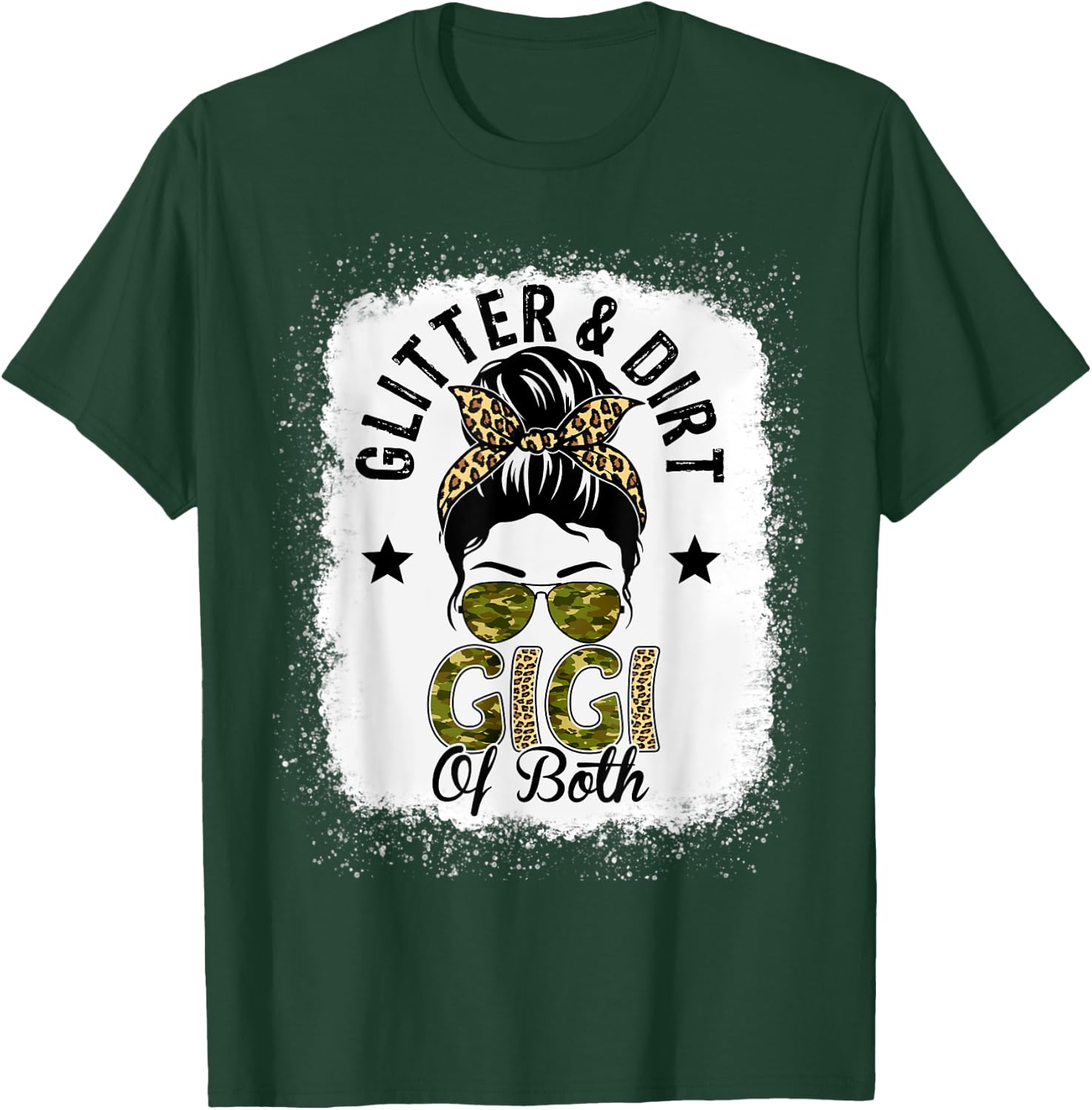 Gigi Of Both Messy Bun Leopard Camo Bleached Mother's Day T-Shirt - T-Shirt | Forest
