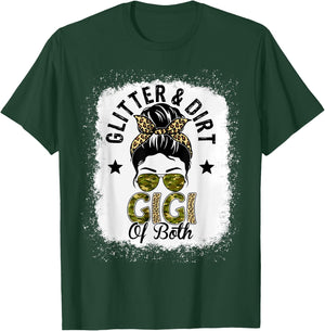 Gigi Of Both Messy Bun Leopard Camo Bleached Mother's Day T-Shirt - T-Shirt | Forest