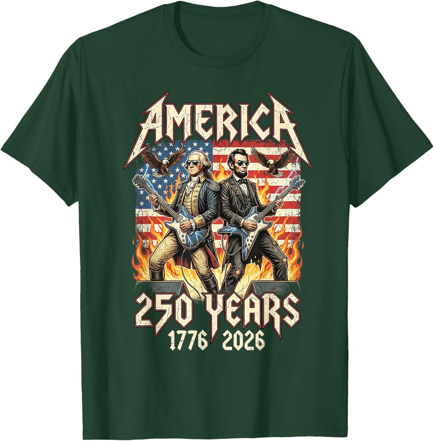 George Washington Abe Lincoln Playing Guitar USA 250 Vintage T-Shirt - T-Shirt | Forest