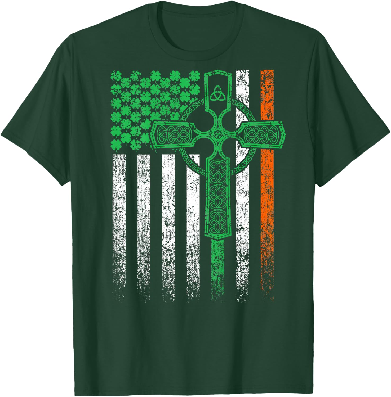 Celtic Cross Irish American Flag St. Patrick's Day on back T-Shirt - T-Shirt | Forest