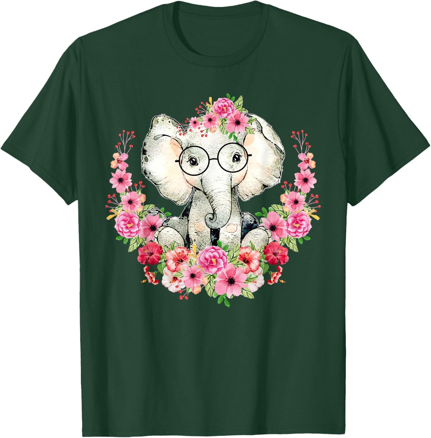 Little Elephant Cute Floral Animal Lovers Kids Girls Boys T-Shirt - T-Shirt | Forest