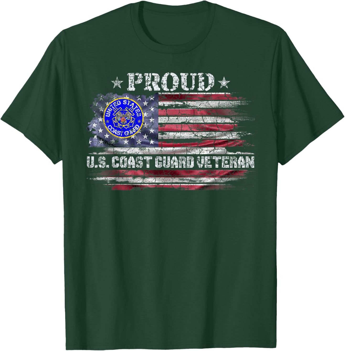 Vintage USA American Flag Proud US Coast Guard Veteran Funny T-Shirt - T-Shirt | Forest