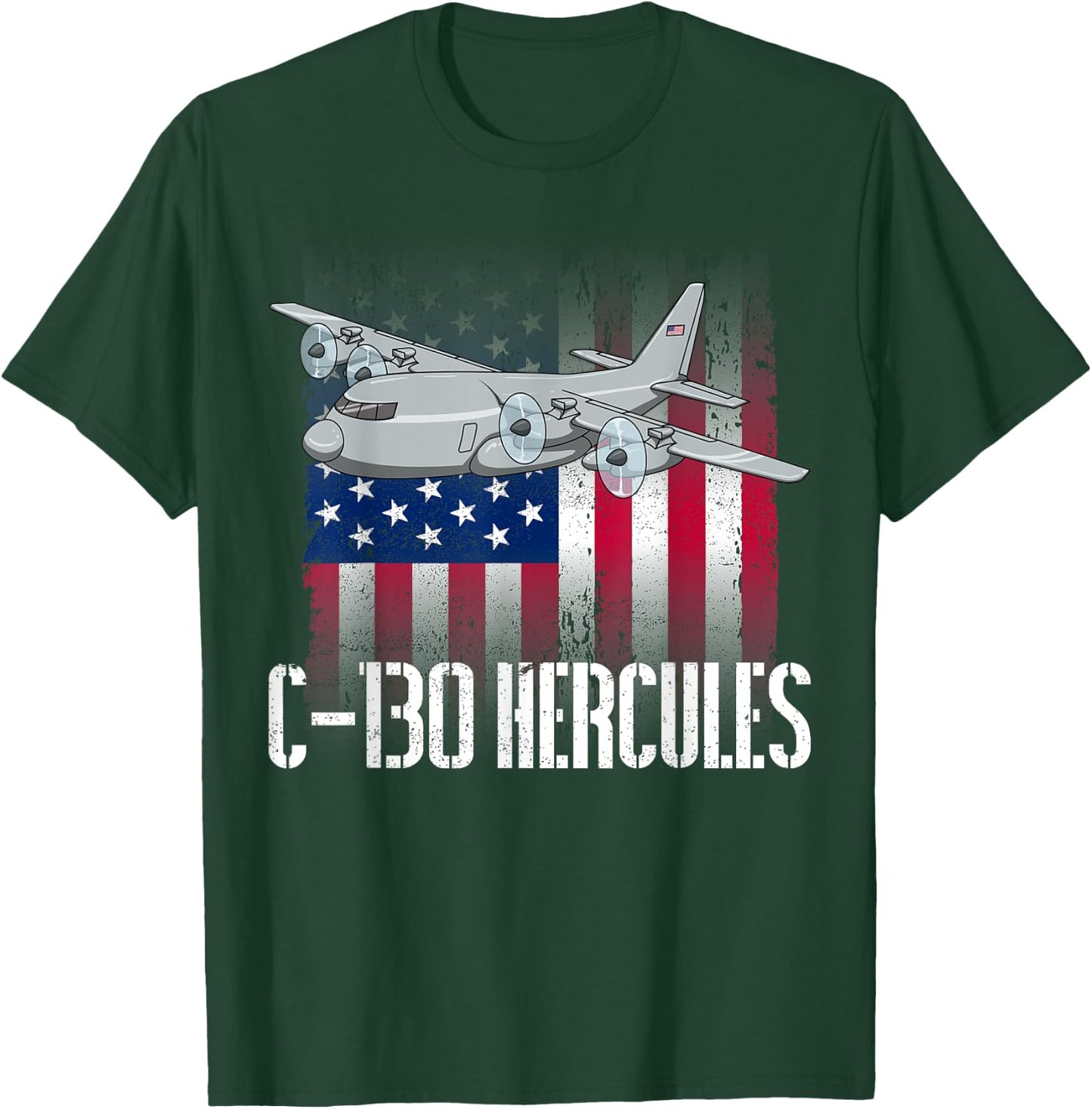 THE SALTY VETERAN C-130 Hercules American Flag Military Airplane - Black, -Adults, Small, Short Sleeve, Modern, Casual, Military, Independence Day, Memorial Day T-Shirt - T-Shirt | Forest