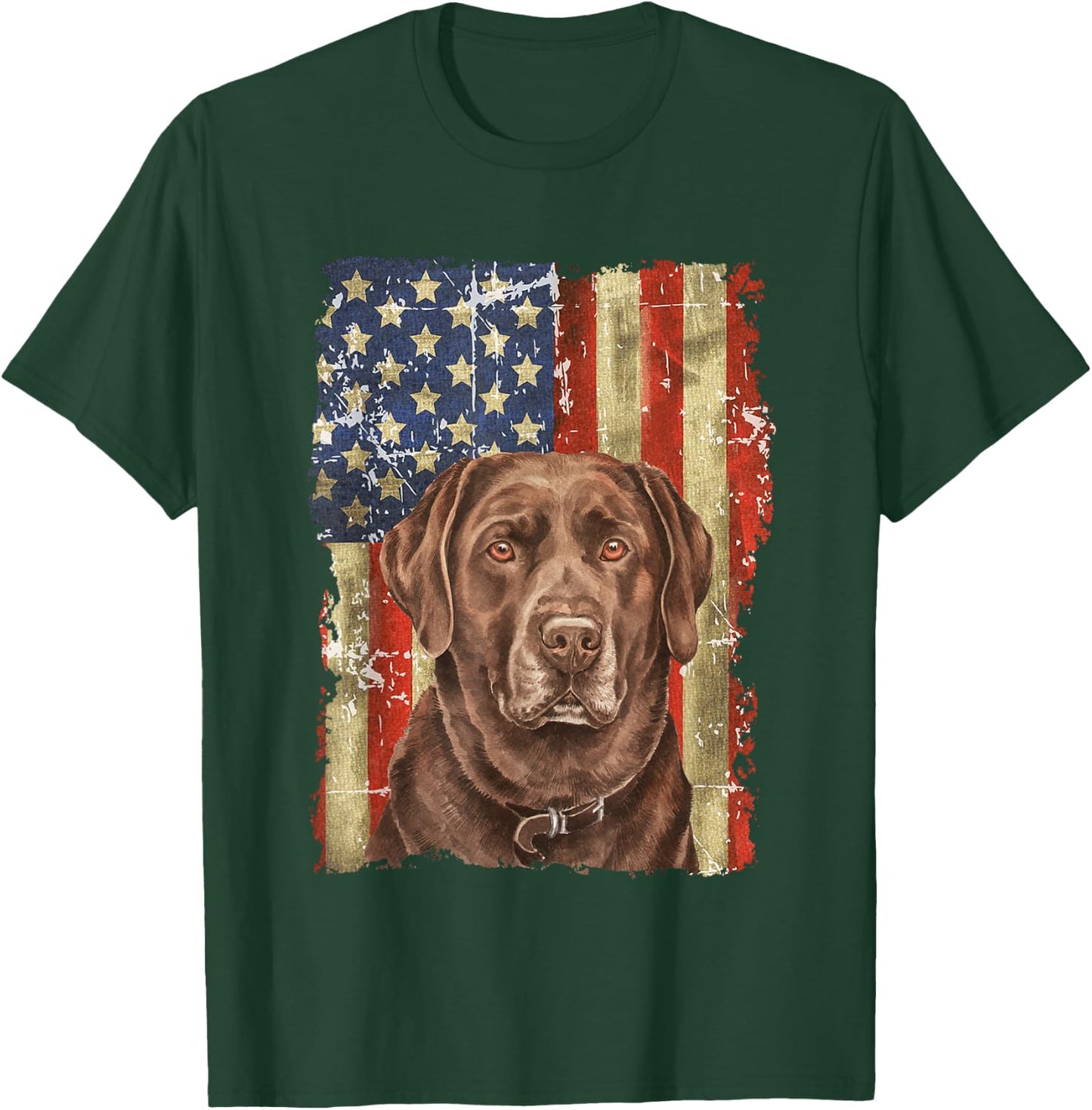 Retro Chocolate Lab With USA Flag Gift Chocolate Lab Dad Mom T-Shirt - T-Shirt | Forest