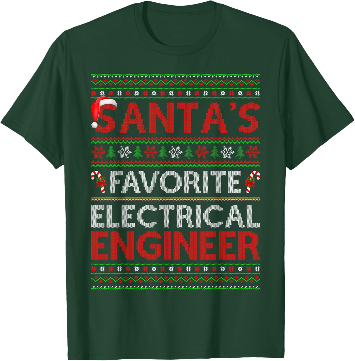 Ugly Xmas Santa's Favorite Electrical Engineer Christmas T-Shirt - T-Shirt | Forest