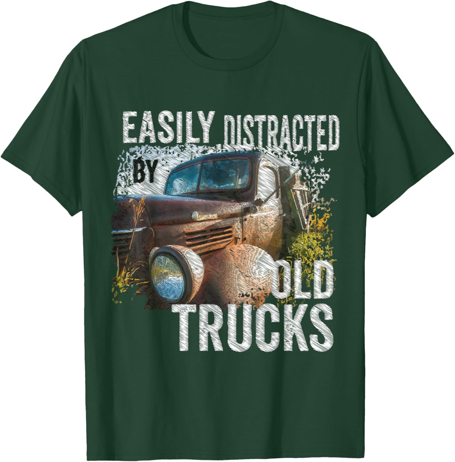 Easily Distracted By Old Pickup Trucks Classic Cars, Trucker T-Shirt - T-Shirt | Forest