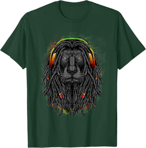 Lion Shirt With Rasta Dreads And Headphones Show Your Pride T-Shirt - T-Shirt | Forest
