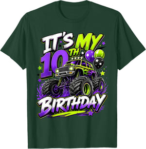 10th Birthday Monster Truck Party 10 Years Old Boys Theme T-Shirt - T-Shirt | Forest
