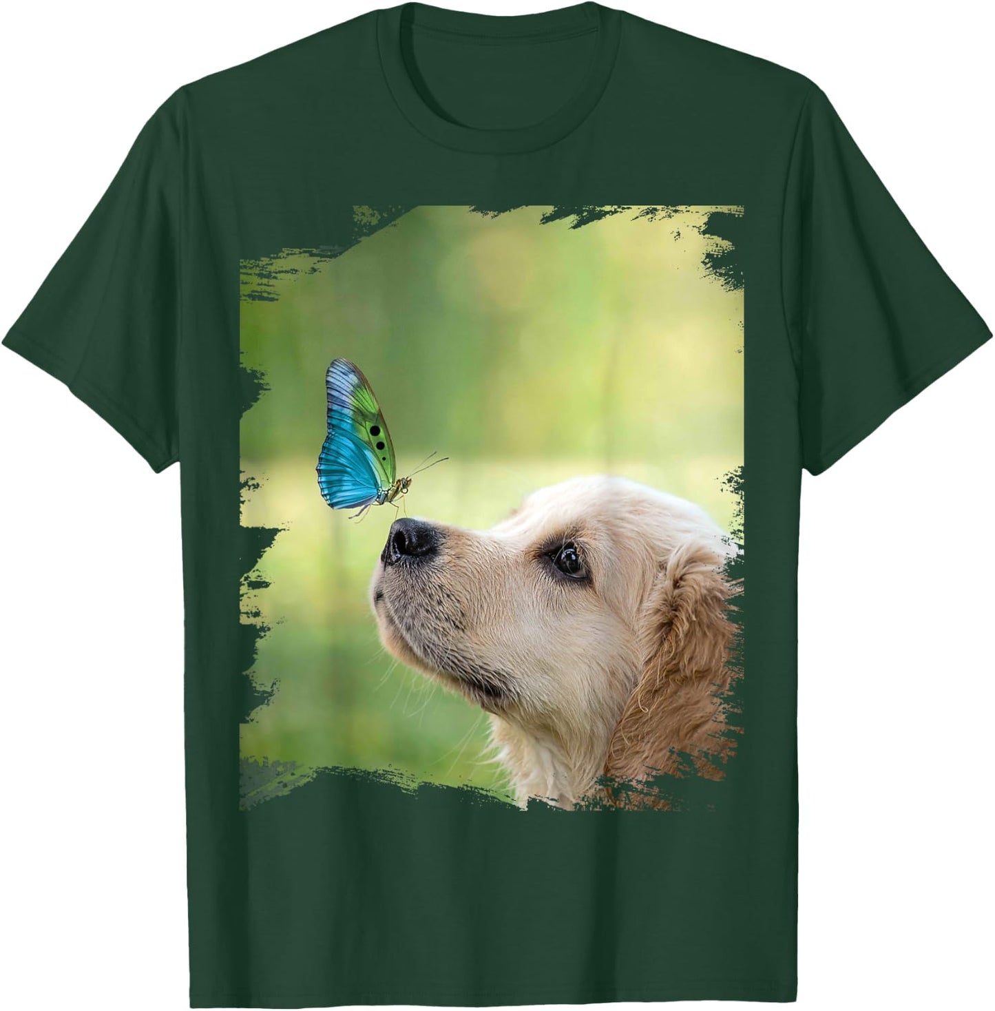 Golden Retriever Dog Butterfly on Nose Cute Women Kids T-Shirt - T-Shirt | Forest