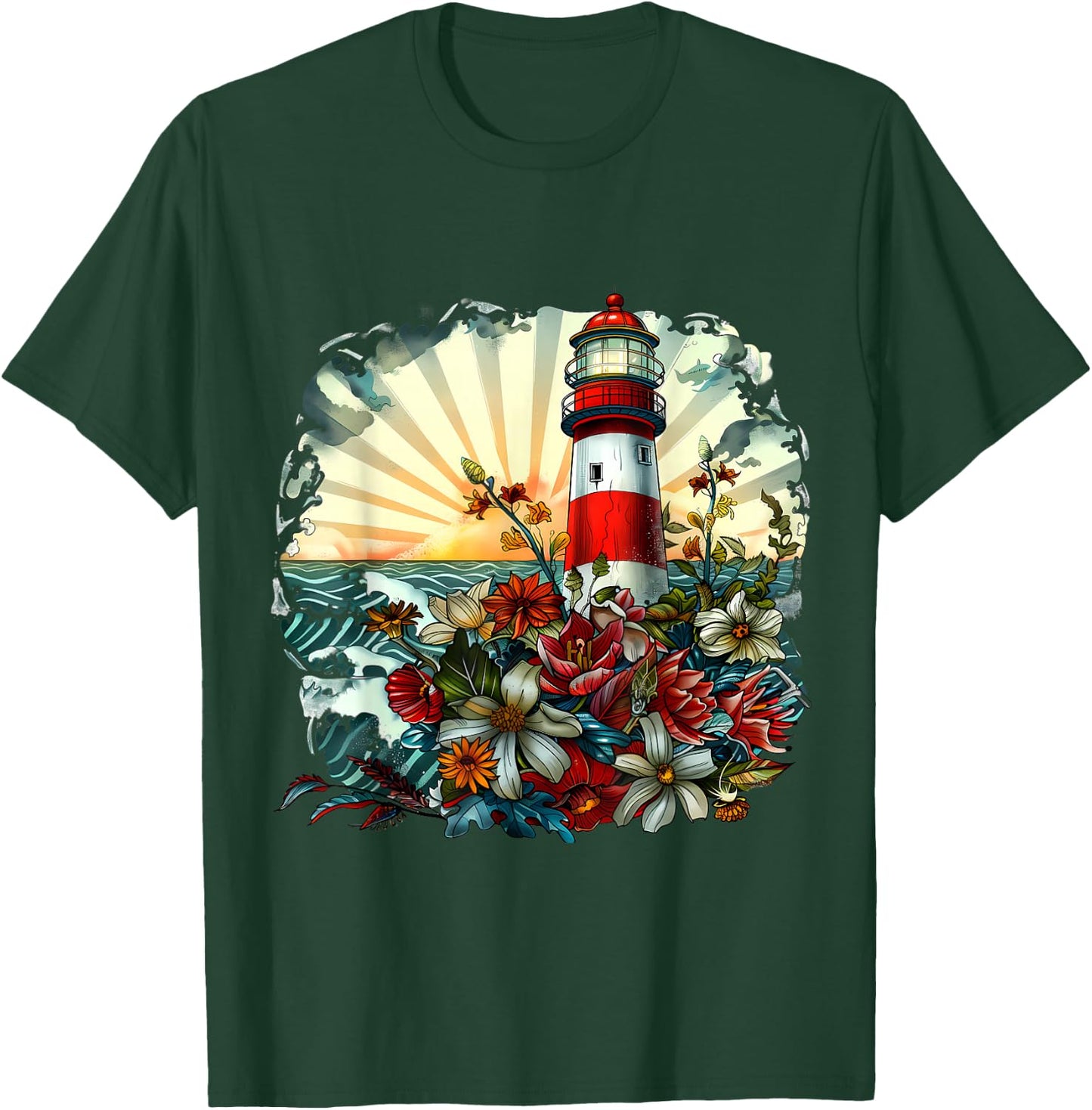 Lighthouse Seaside House Sailing Sea Beach Boating T-Shirt - T-Shirt | Forest