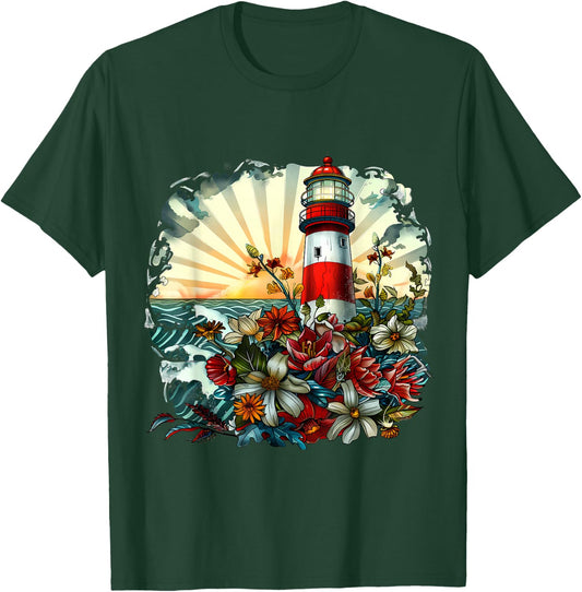 Lighthouse Seaside House Sailing Sea Beach Boating T-Shirt - T-Shirt | Forest