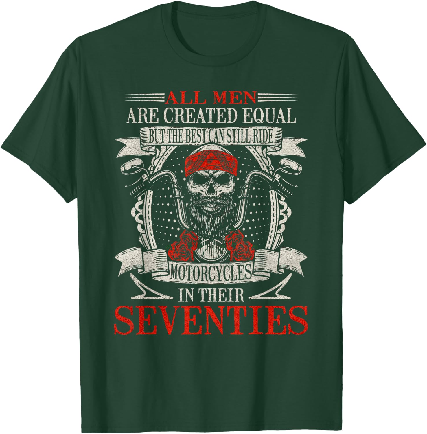 Vintage Biker Skull Seventies Motorcycle Rider T-Shirt - T-Shirt | Forest