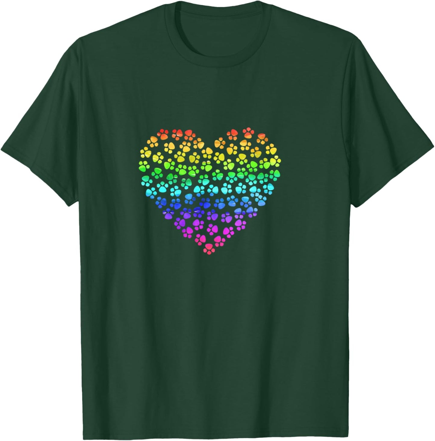 Rainbow Pawprint Heart - Pet Lover Gift T-Shirt - T-Shirt | Forest