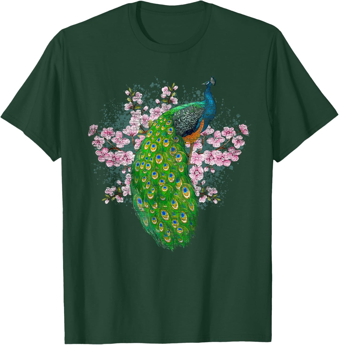 India Bird Sakura Decorative Animal Cherry Blossom Peacock T-Shirt - T-Shirt | Forest