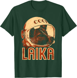 Laika Dog Animal Space Astronaut Soviet Union Cyrillic T-Shirt - T-Shirt | Forest