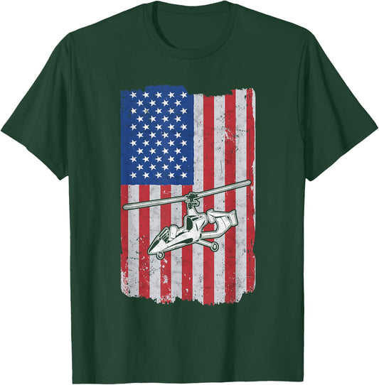 Gyrocopter USA Flag Gyroplane Autogyro Gyrocopter T-Shirt - T-Shirt | Forest
