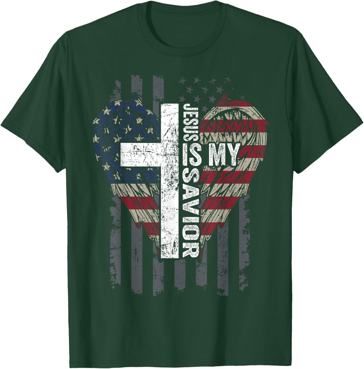 Jesus Is My Savior - Patriotic Christian Faith Cross Flag T-Shirt - T-Shirt | Forest