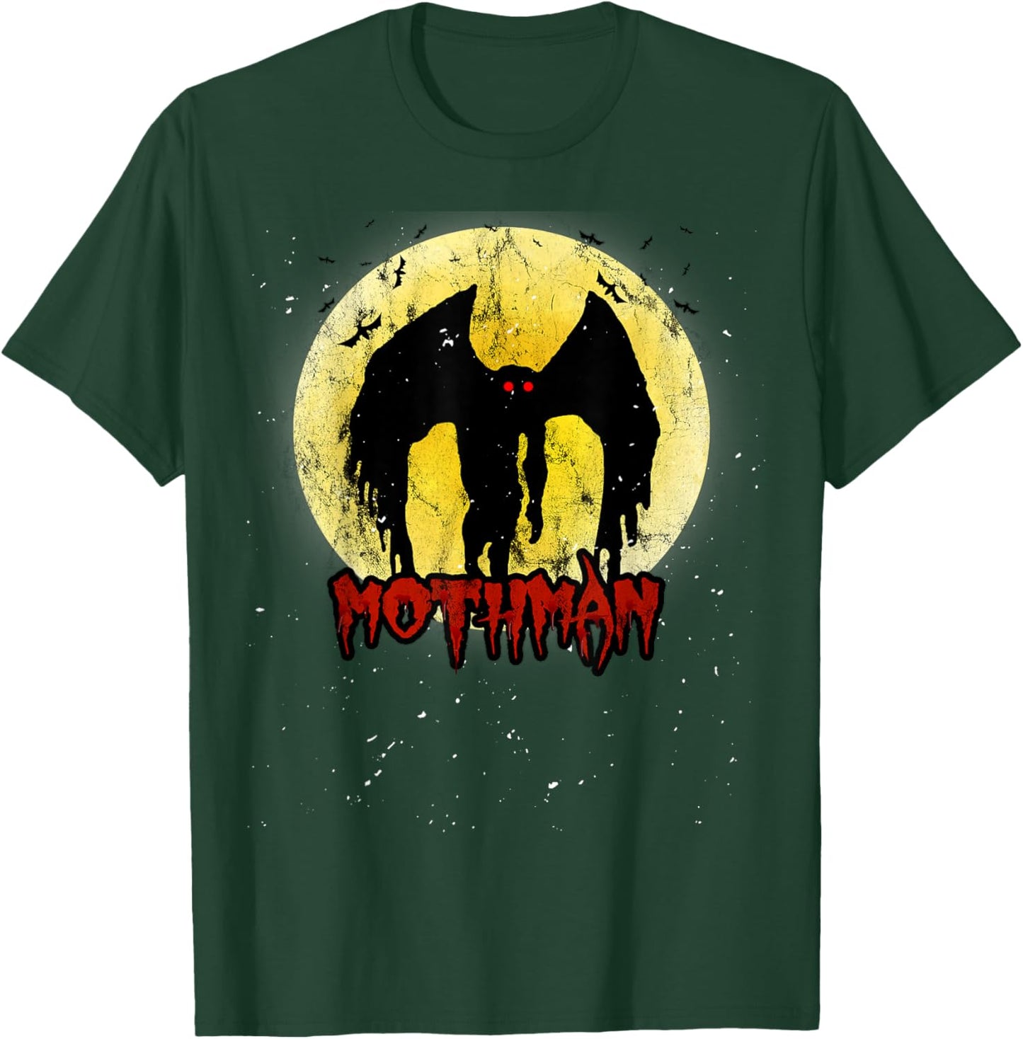 Yellow Moon with Bats and Mothman Folklore T-Shirt - T-Shirt | Forest
