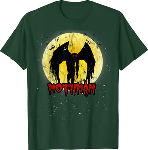 Yellow Moon with Bats and Mothman Folklore T-Shirt - T-Shirt | Forest