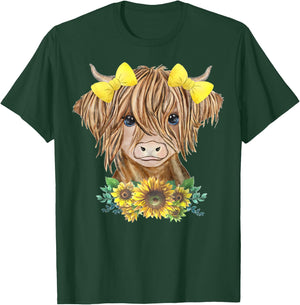 Highland Cow With Sunflowers T-Shirt - T-Shirt | Forest