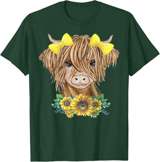 Highland Cow With Sunflowers T-Shirt - T-Shirt | Forest