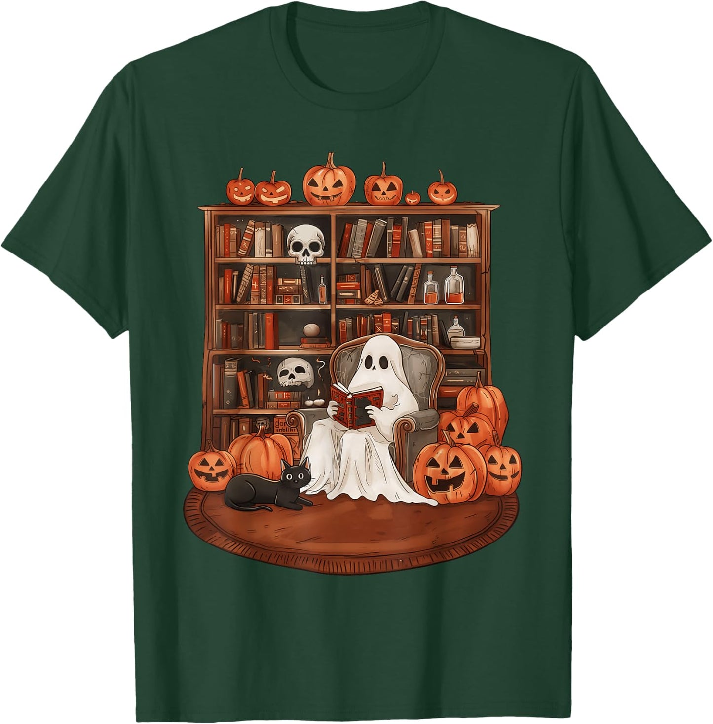 Ghost Book Reading Teacher Halloween Librarian Book Lovers T-Shirt - T-Shirt | Forest