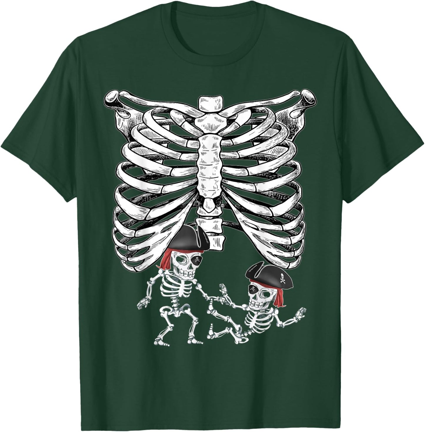 Skeleton Pregnancy Halloween Twins Pirates T-Shirt - T-Shirt | Forest