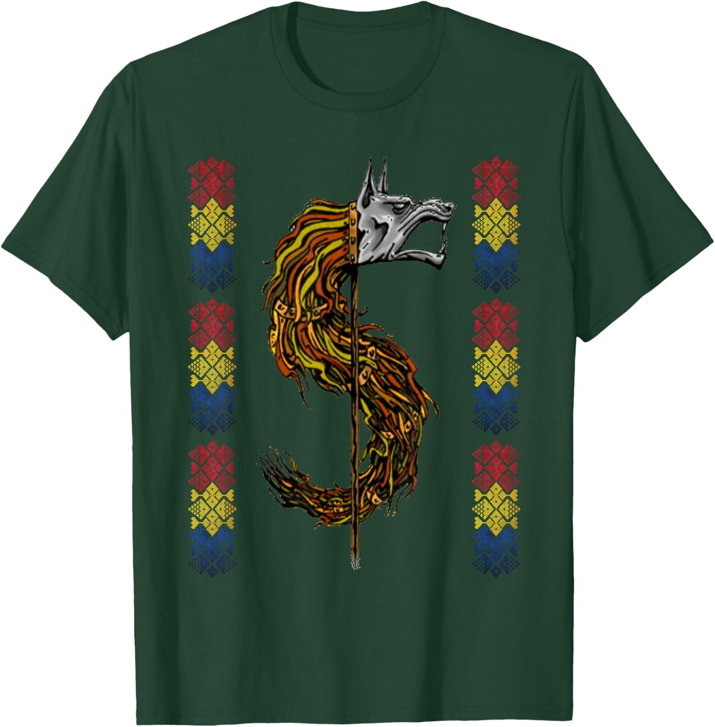 Romanian Flag Traditional Motifs Dacian Wolf T-Shirt - T-Shirt | Forest