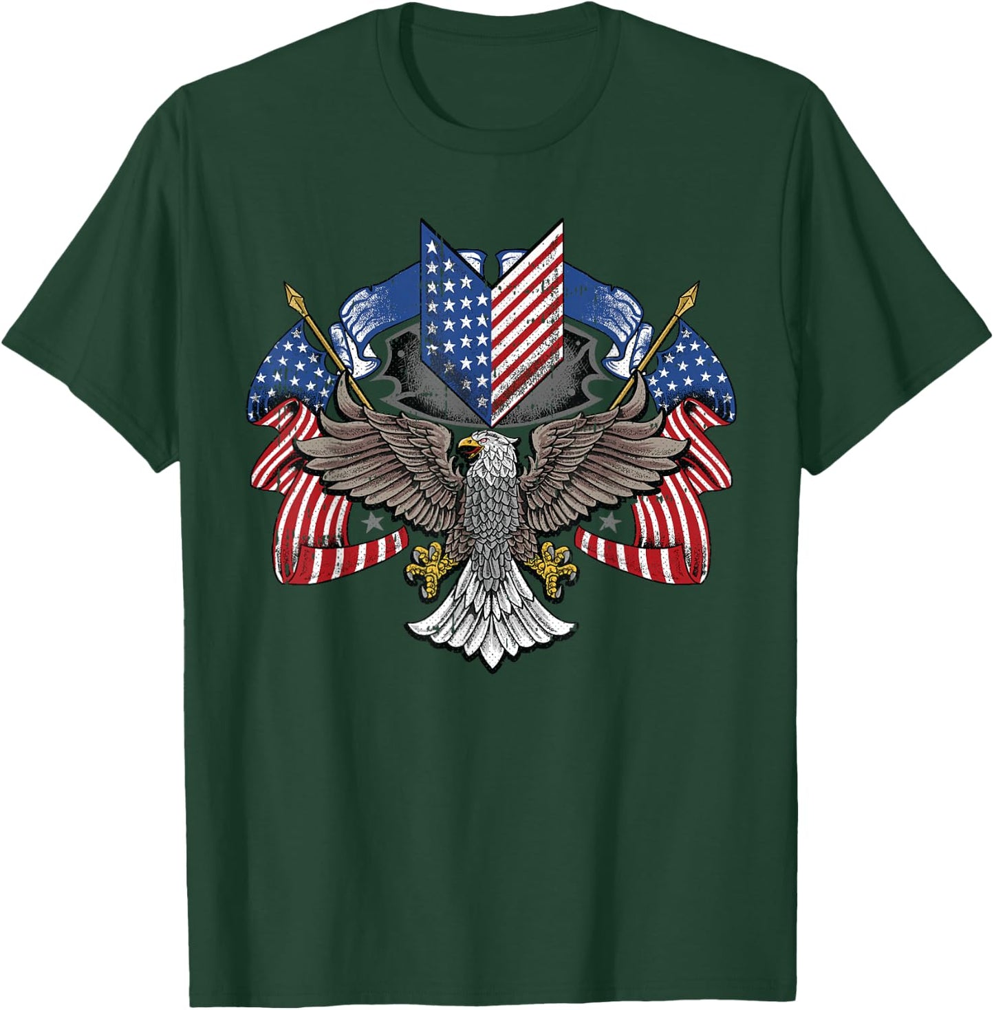 American Flag Shield 4th Of July USA Eagle Patriotic T-Shirt - T-Shirt | Forest