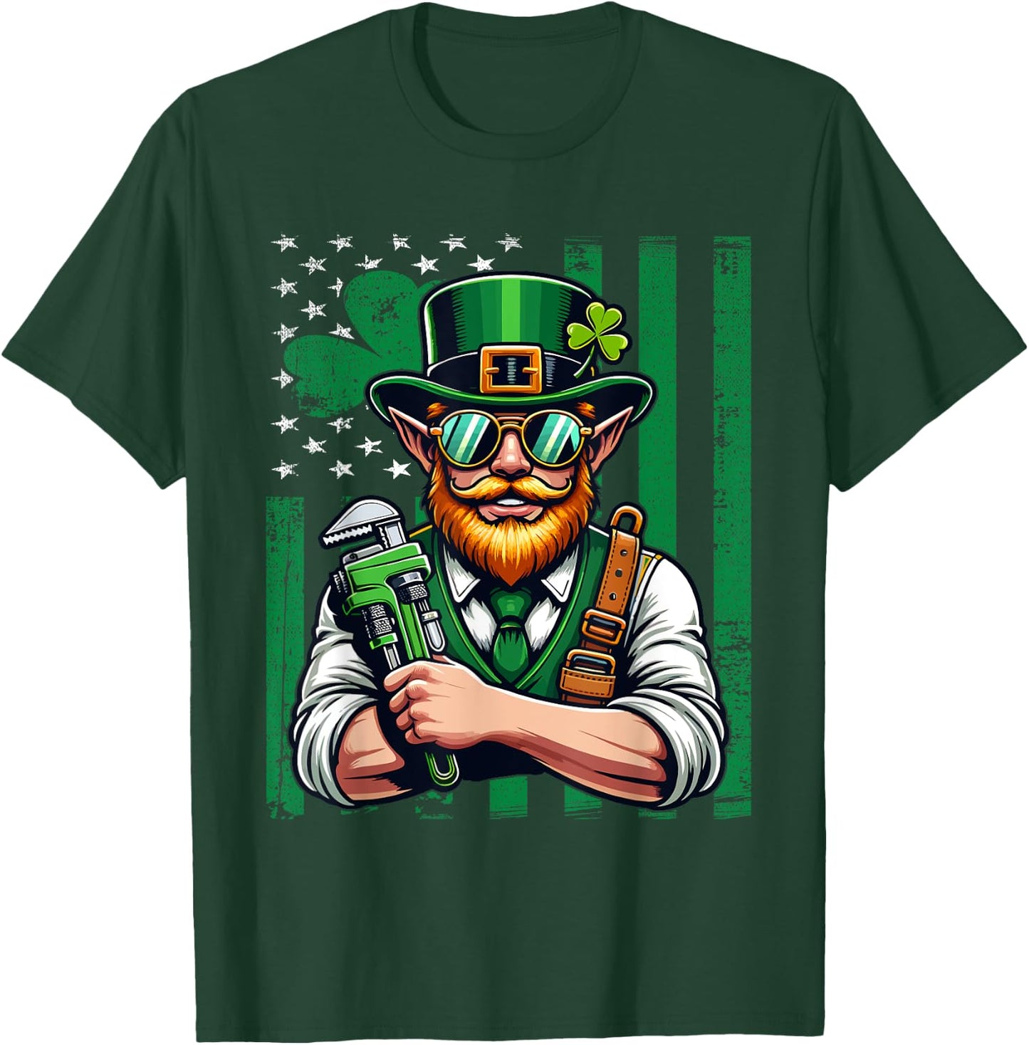 American Flag Plumber Saint Patrick's Day Irish Shamrock Kids Men T-Shirt - T-Shirt | Forest