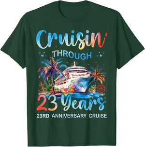 Cruisin Through 23 Years 23rd Anniversary Cruise Trip Couple T-Shirt - T-Shirt | Forest