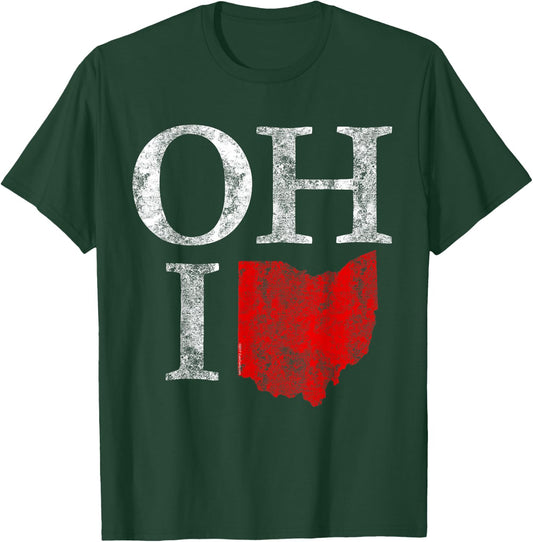 Ohio Home Shape State Vintage Grunge Women Men Gift T-Shirt - T-Shirt | Forest