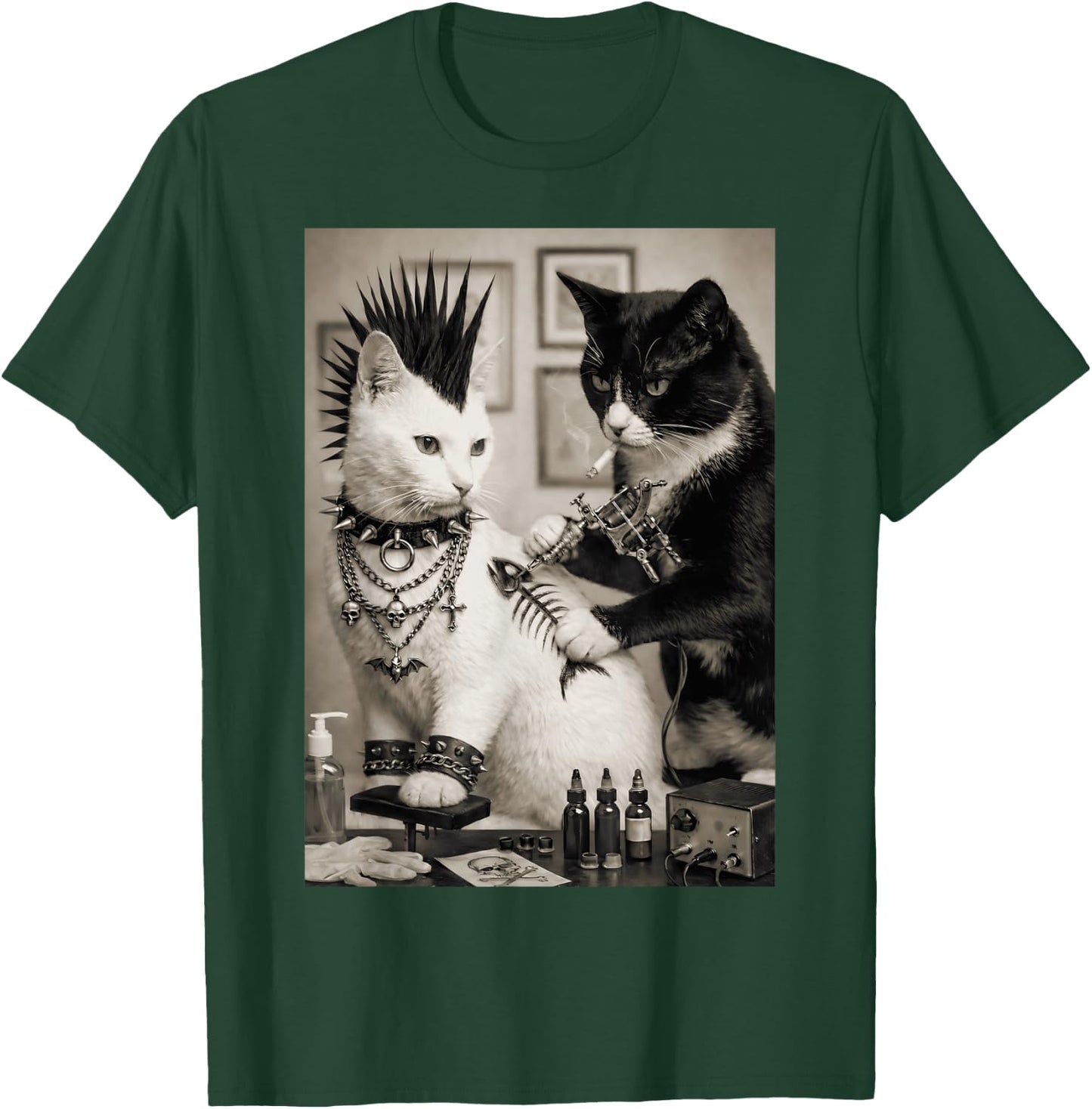 Funny Punk Tattoo Cats Rockabilly Art Meme Humor T-Shirt - T-Shirt | Forest