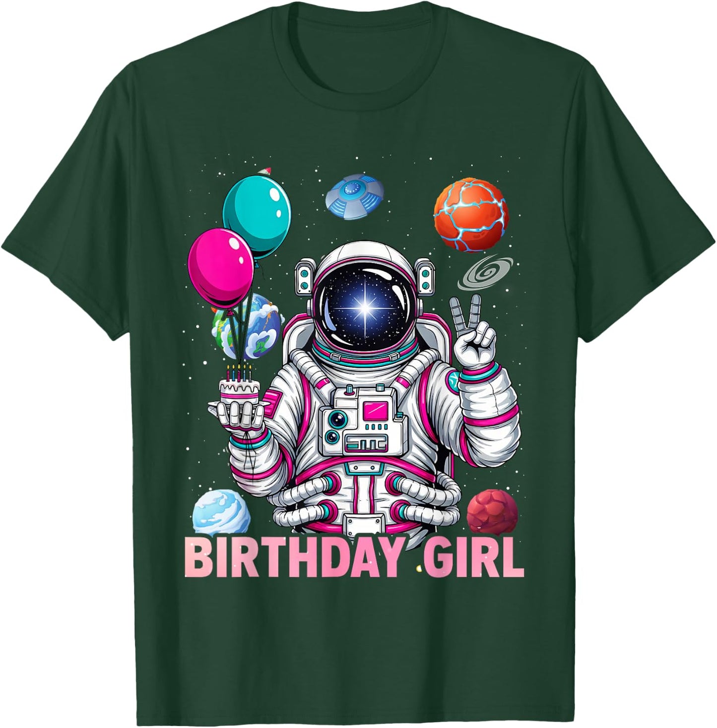 Birthday Girl Astronaut Space Solar System Party Themed T-Shirt - T-Shirt | Forest