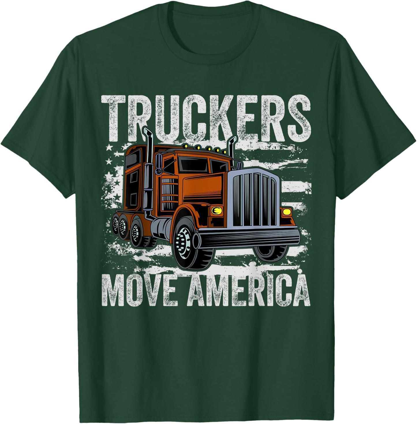 Trucker Trucks Drivers USA American Flag T-Shirt - T-Shirt | Forest