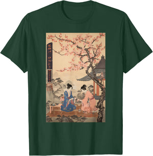 Ukiyo-e Twin Geishas under Sakura Japanese T-Shirt - T-Shirt | Forest