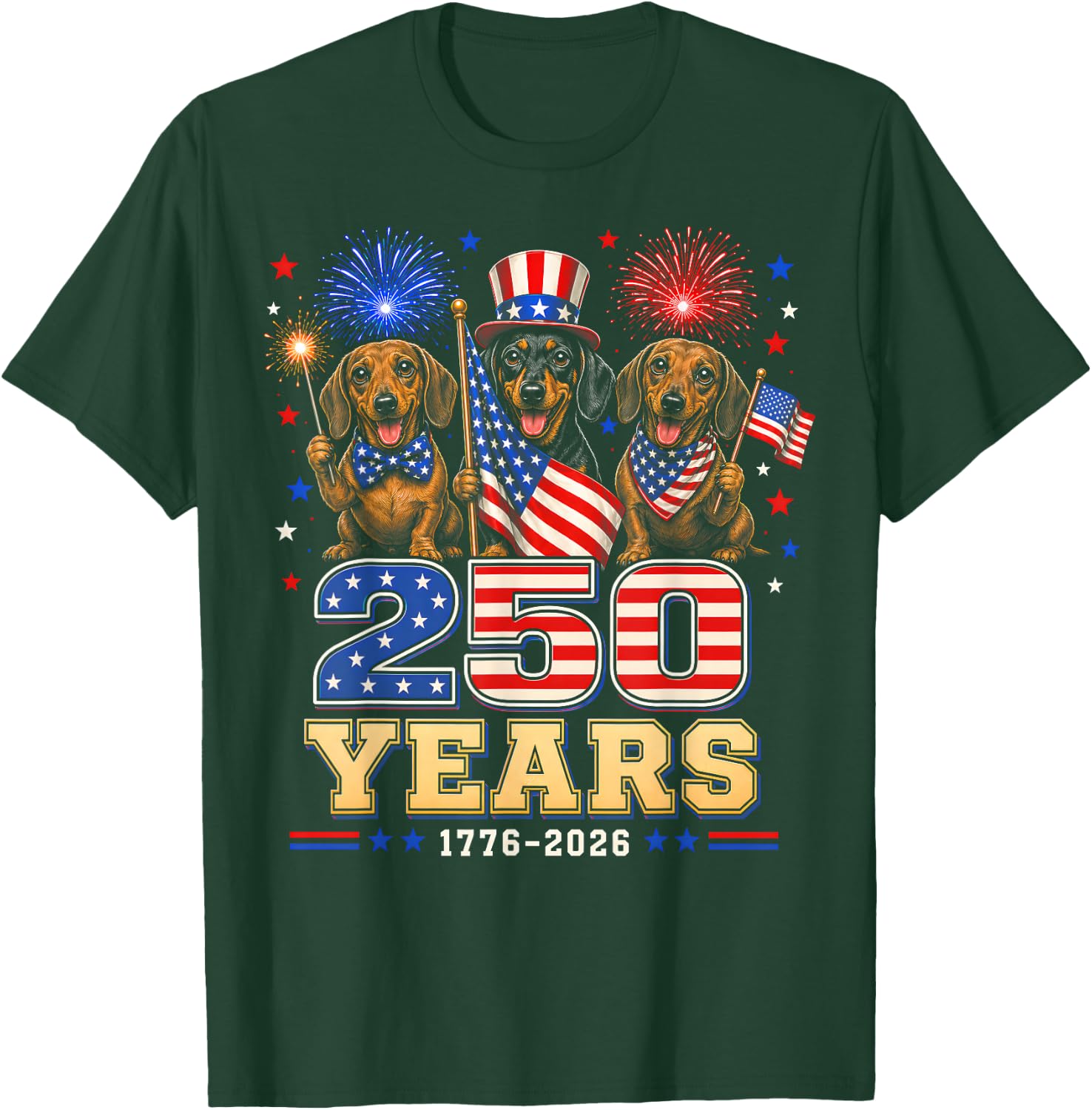 250 Years 1776 2026 Dachshund Patriotic Dog 4th of July T-Shirt - T-Shirt | Forest