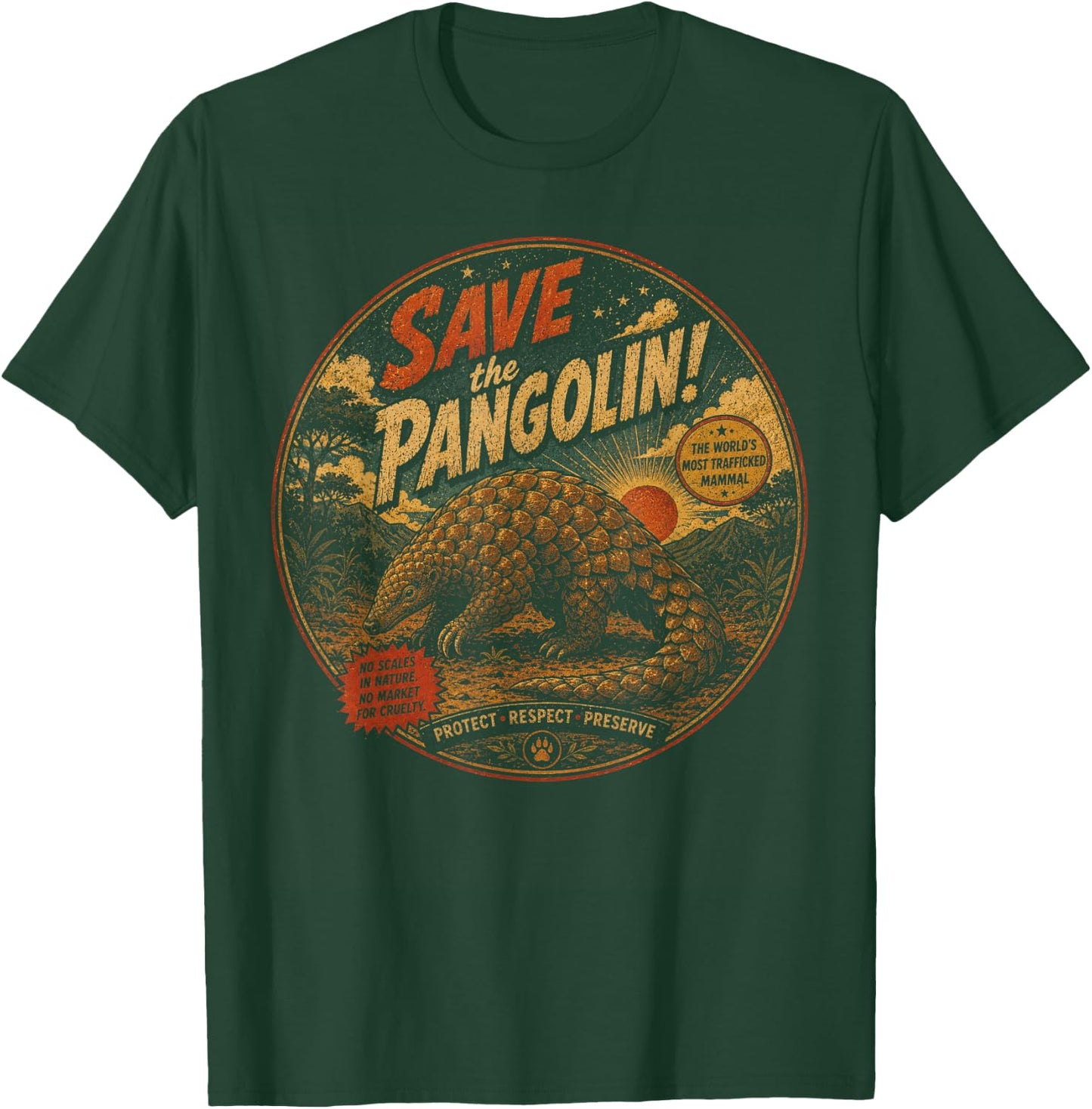 Save the Pangolin Vintage Wildlife Conservation T-Shirt - T-Shirt | Forest