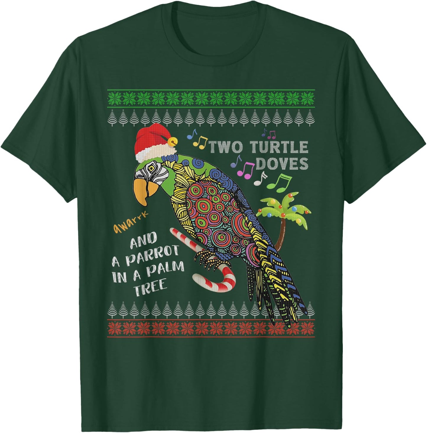 Funny Christmas Tropical Parrot Ugly Christmas Sweater T-Shirt - T-Shirt | Forest