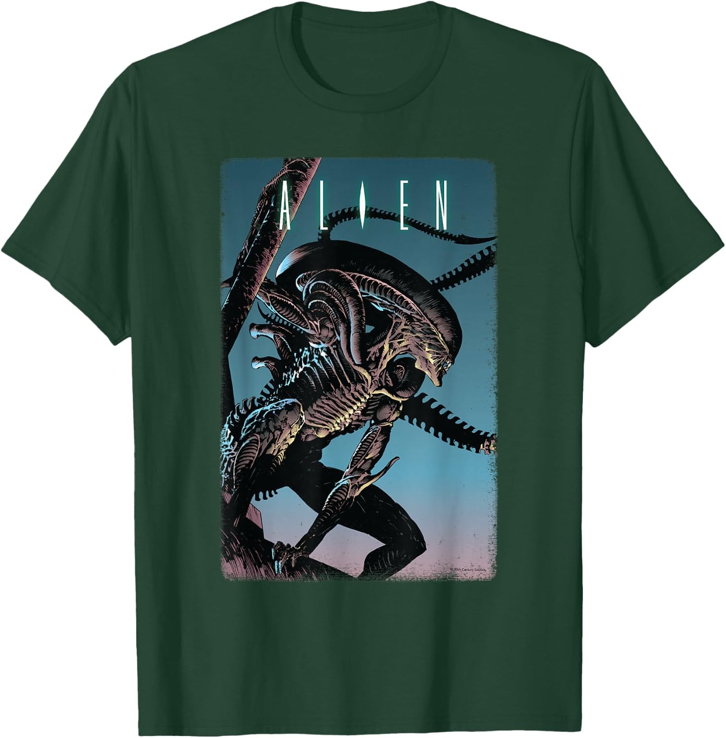 20th Century Fox Alien Xenomorph Illustrated Poster - -Adult, Classic Fit, Short Sleeve, Black T-Shirt - T-Shirt | Forest