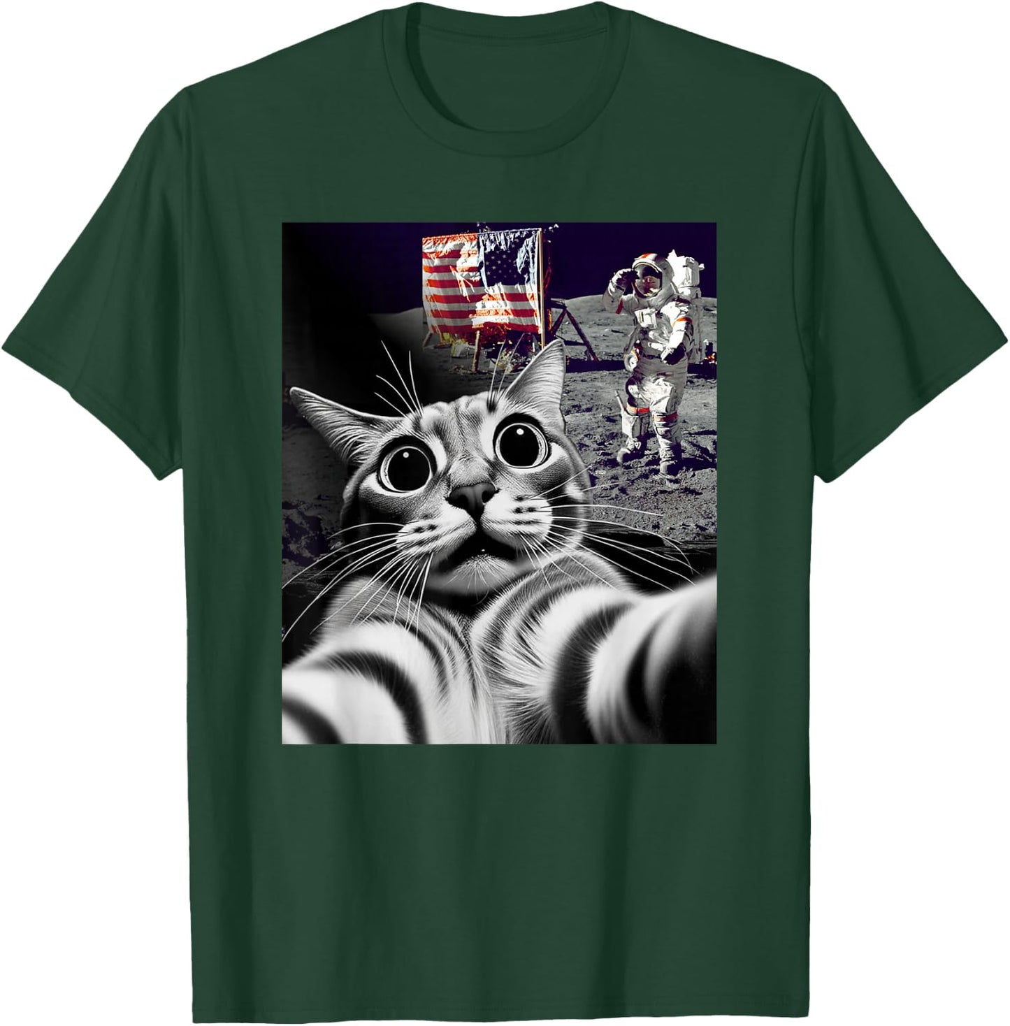 Funny Cat Takes Selfie Moon Landing Cat Selfie T-Shirt - T-Shirt | Forest