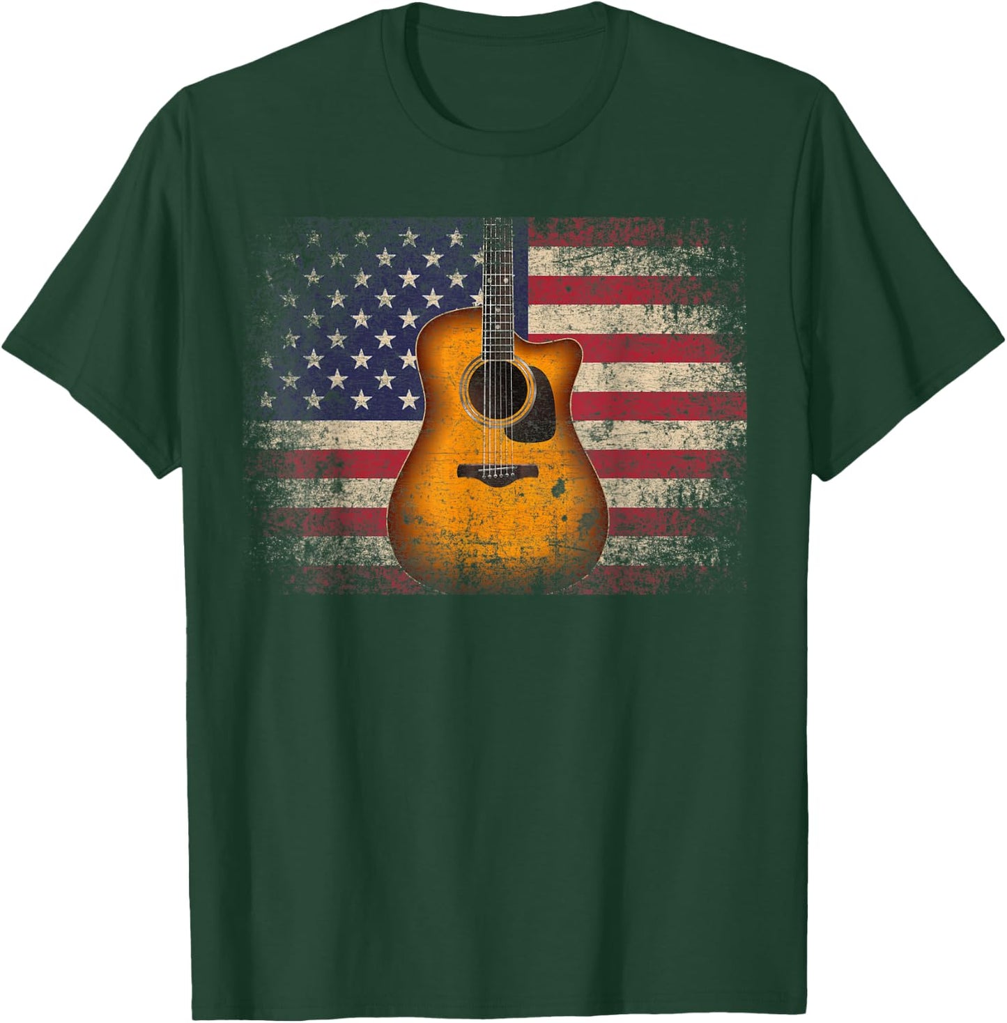 Guitar 4th of July Gift American Flag USA - Country Music T-Shirt - T-Shirt | Forest