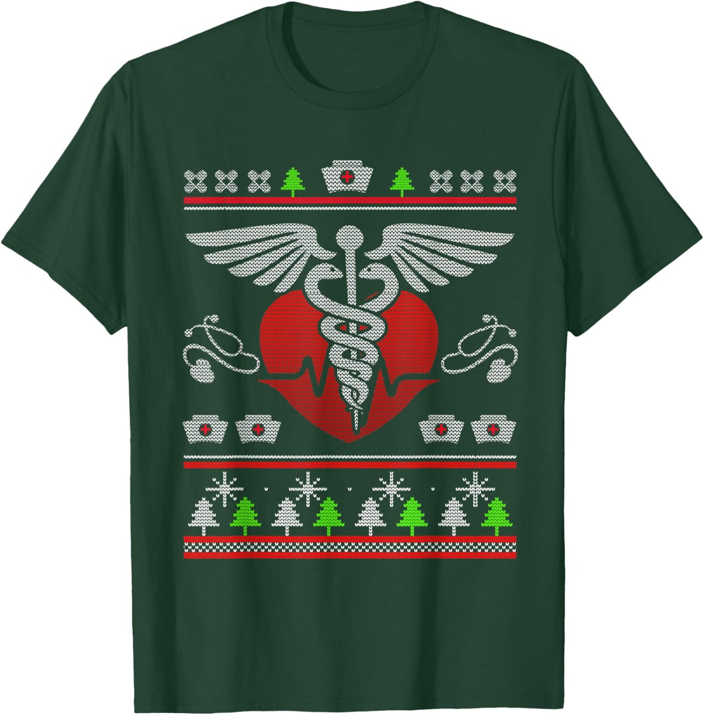 Ugly Christmas Sweater Nurse Xmas Nursing Gifts T-Shirt - T-Shirt | Forest