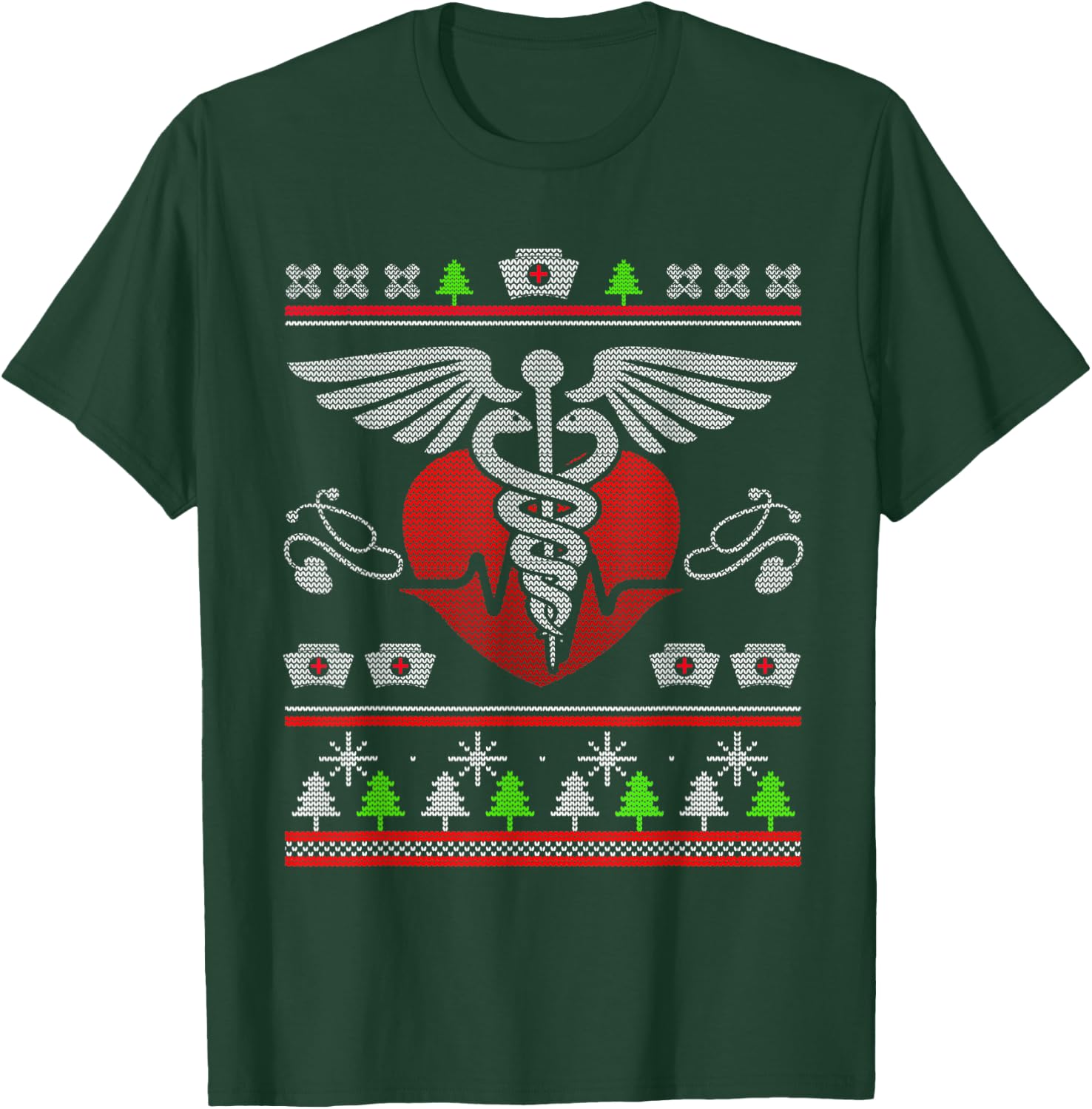 Ugly Christmas Sweater Nurse Xmas Nursing Gifts T-Shirt - T-Shirt | Forest