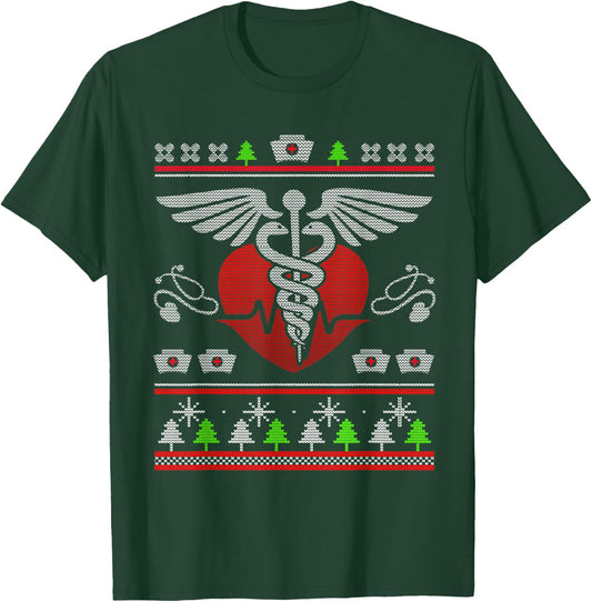 Ugly Christmas Sweater Nurse Xmas Nursing Gifts T-Shirt - T-Shirt | Forest
