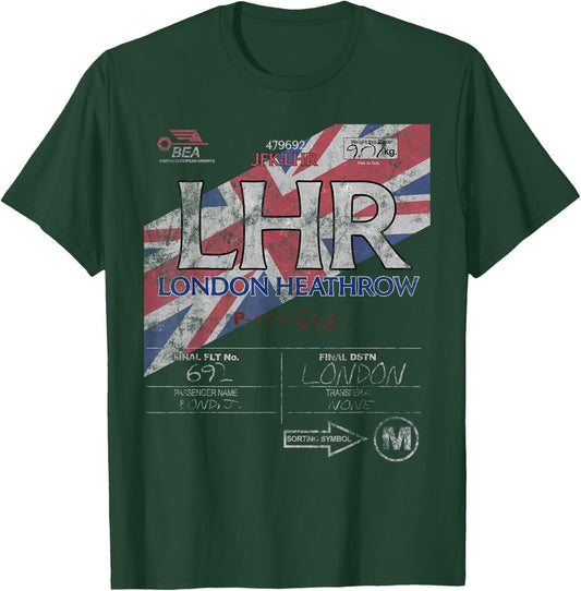 LHR London Heathrow Int'l Airport Vintage Airline Tag T-Shirt - T-Shirt | Forest
