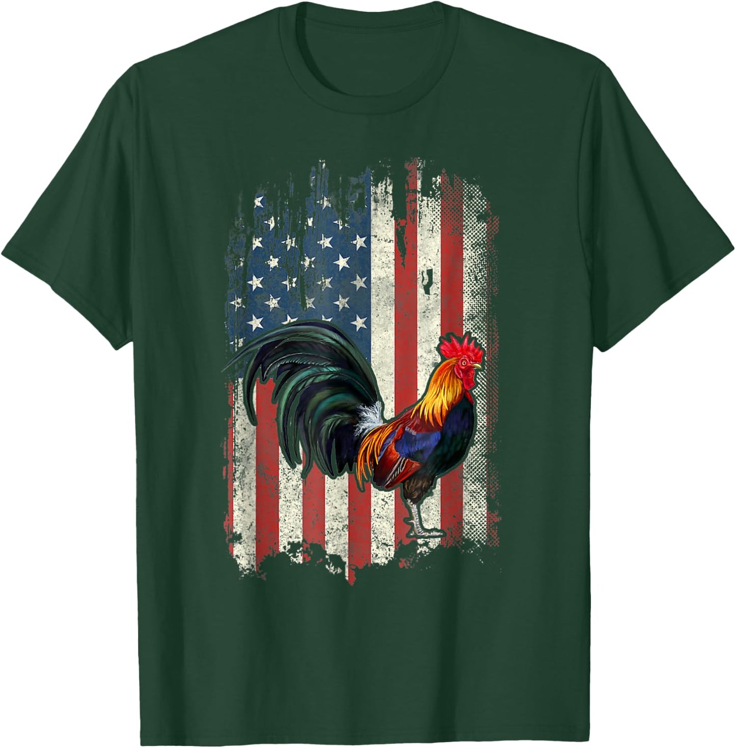 American Flag Cock Fighting Rooster Chicken T-Shirt - T-Shirt | Forest