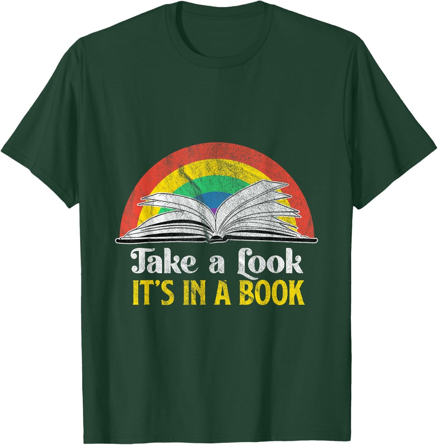 Take A Look It's A Book Retro Rainbow Gift T-Shirt - T-Shirt | Forest