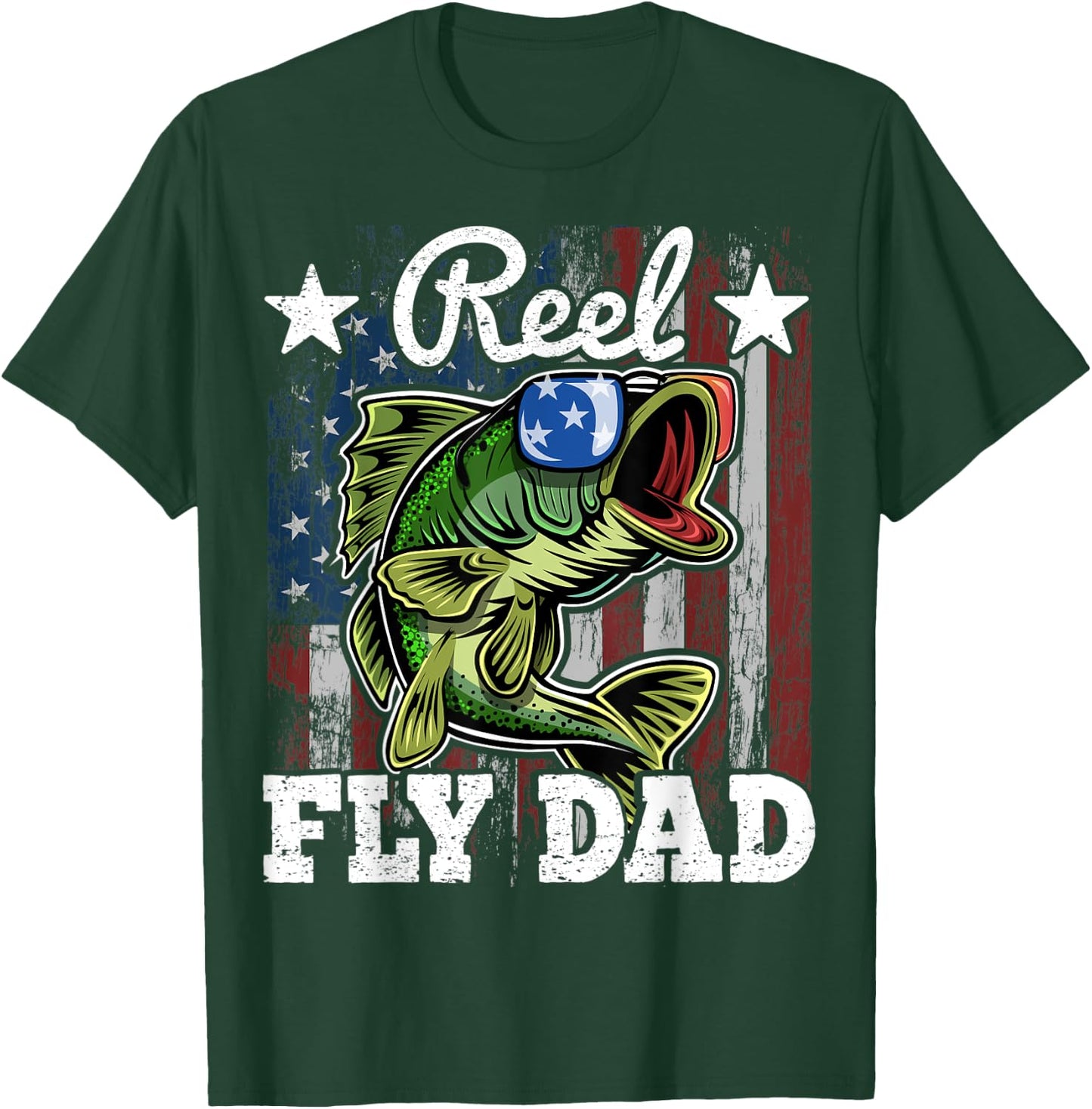 Reel Fly Dad Fishing American Flag Funny Father's Day Gift Men T-Shirt - T-Shirt | Forest